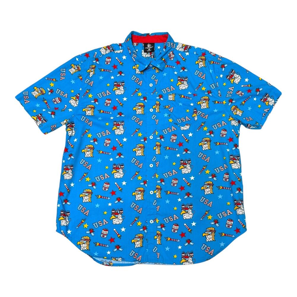 Staghorn Outfitters Woven Short Sleeve Patriotic Button Up Shirt Blue XL